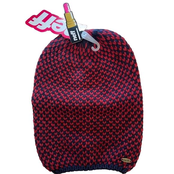 NEFF Cyder Zig Zag Ladies Beanie Hat Cap - One Size - Red/Blue - Picture 1 of 4